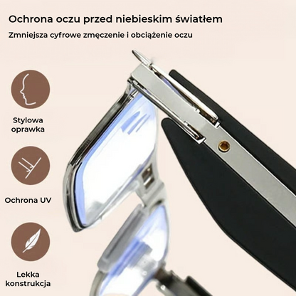 Składane okulary do czytania z filtrem światła niebieskiego i etui