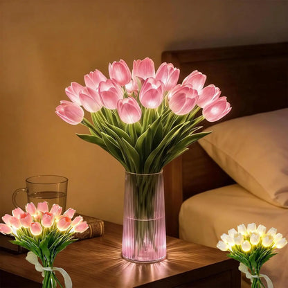 Romantyczna lampa LED tulipany – Zasilane bateriami tulipany LED łączące dekorację kwiatową z delikatnym oświetleniem nastrojowym