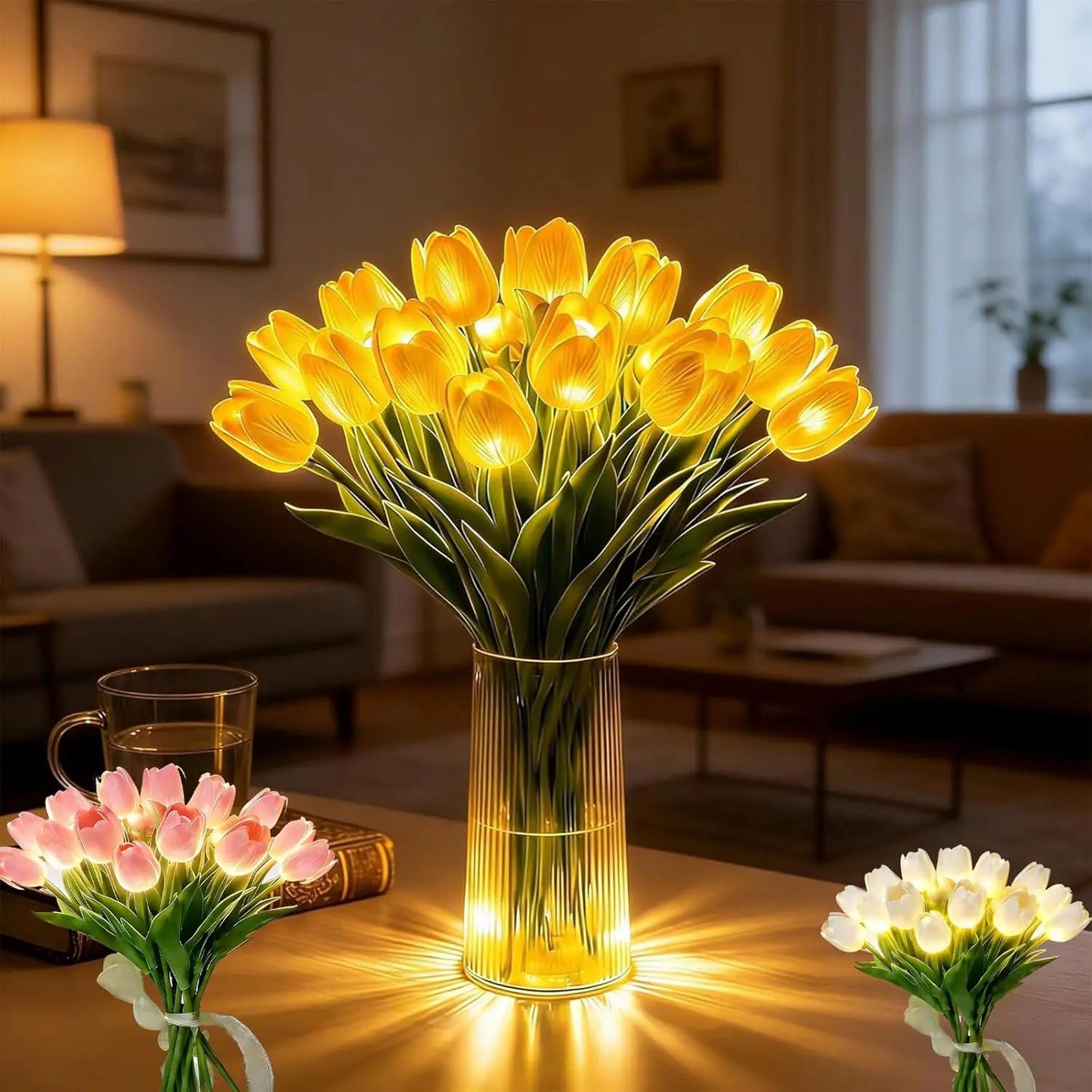 Romantyczna lampa LED tulipany – Zasilane bateriami tulipany LED łączące dekorację kwiatową z delikatnym oświetleniem nastrojowym
