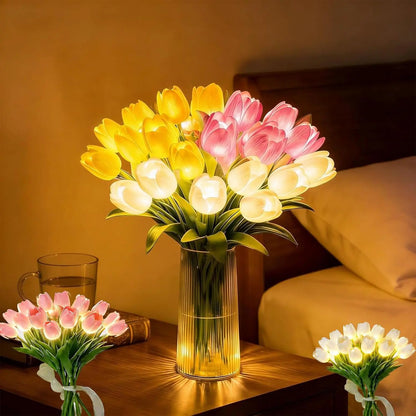Romantyczna lampa LED tulipany – Zasilane bateriami tulipany LED łączące dekorację kwiatową z delikatnym oświetleniem nastrojowym