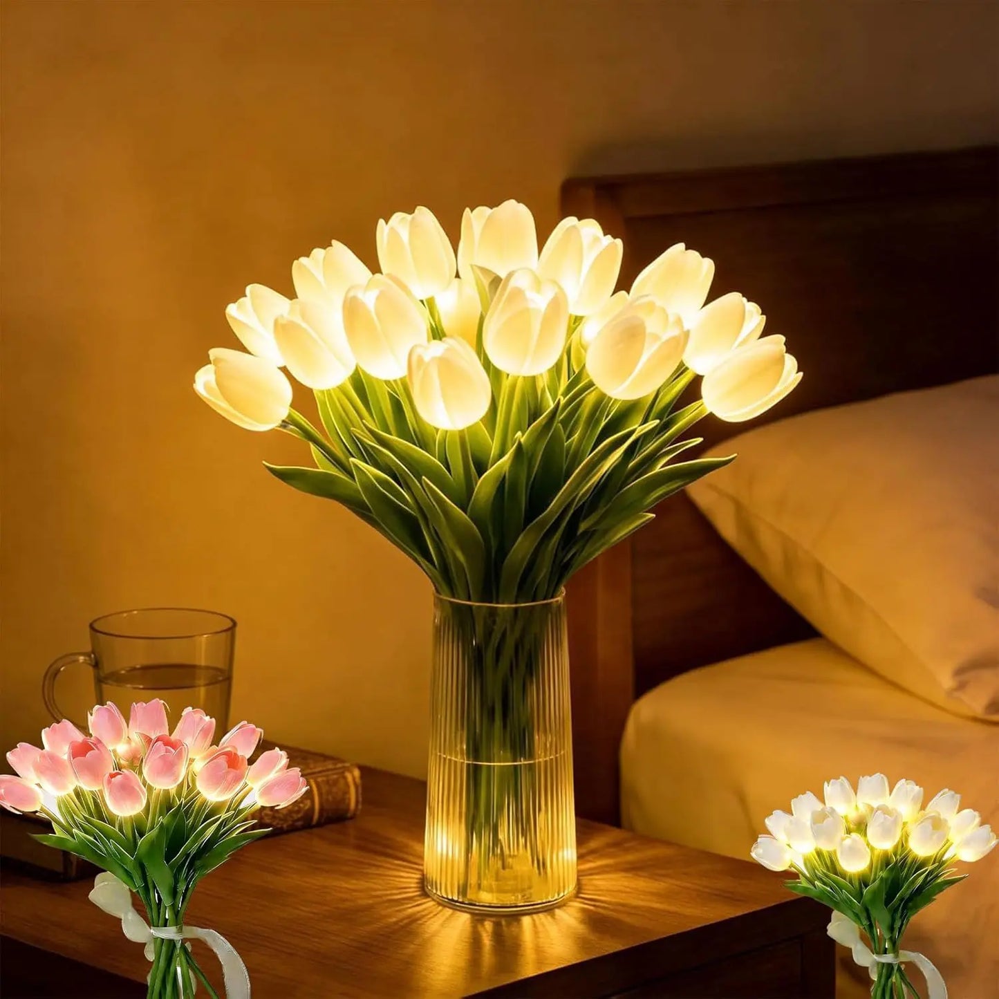 Romantyczna lampa LED tulipany – Zasilane bateriami tulipany LED łączące dekorację kwiatową z delikatnym oświetleniem nastrojowym