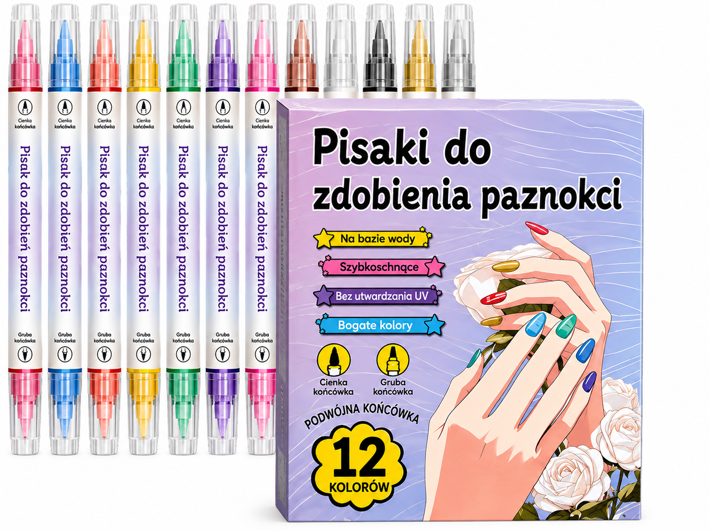 Dwustronny Zestaw Pisaków do Zdobienia Paznokci